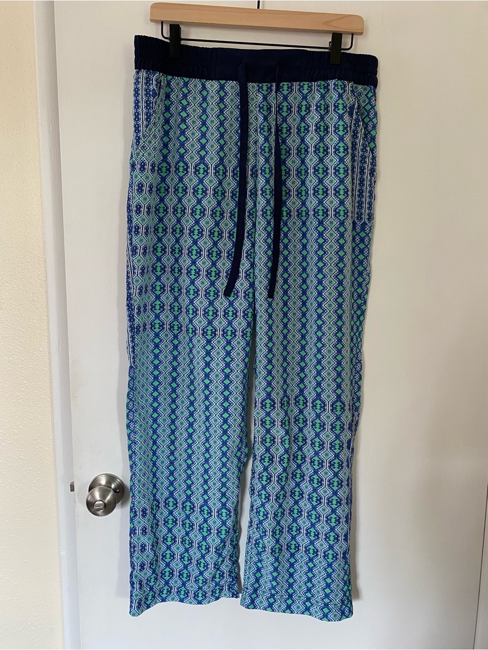 a.n.a Patchwork Patterned Wide-Leg Drawstring Pants Size Medium